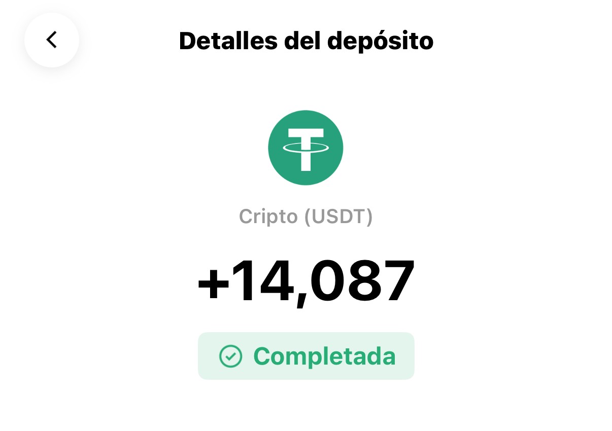 Depósito completado de 14,087 USDT