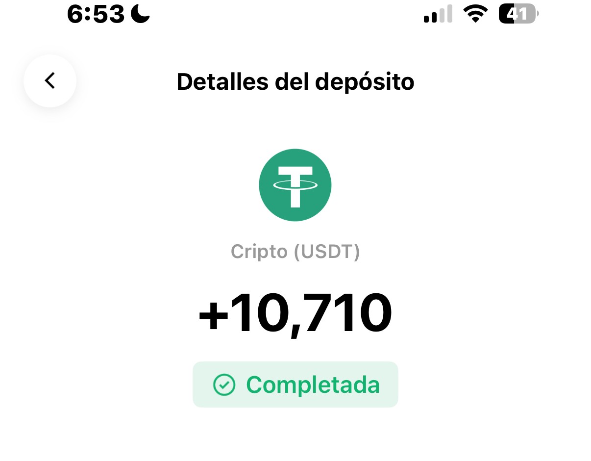Depósito completado de 10,710 USDT
